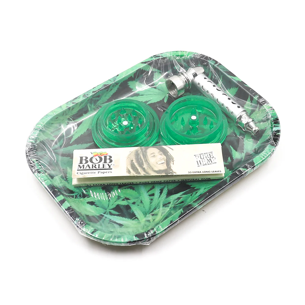 ROLLING TRAY PACK - GREEN (Tray, Grinder, Pipe, Papers, Screens) - Image 2