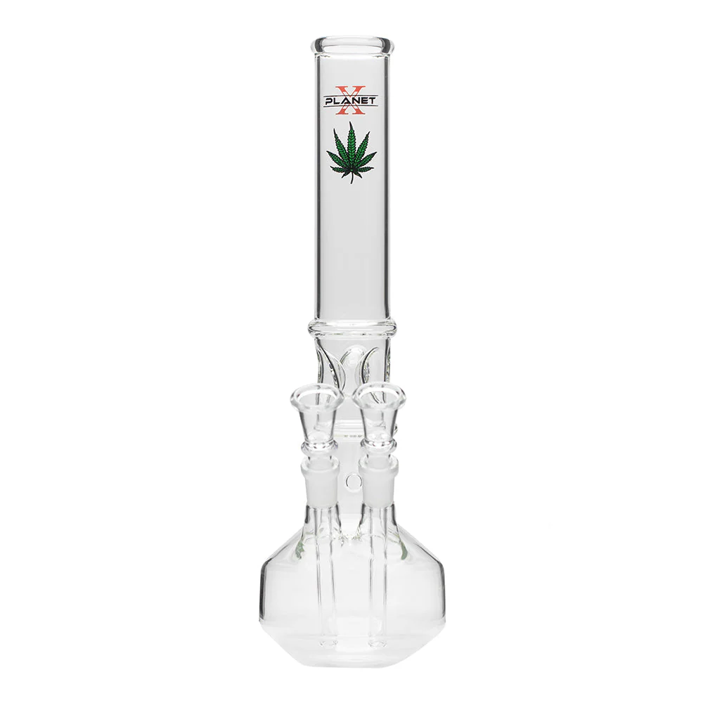 Stereo Double Cone Glass Bong - Leaf Decal