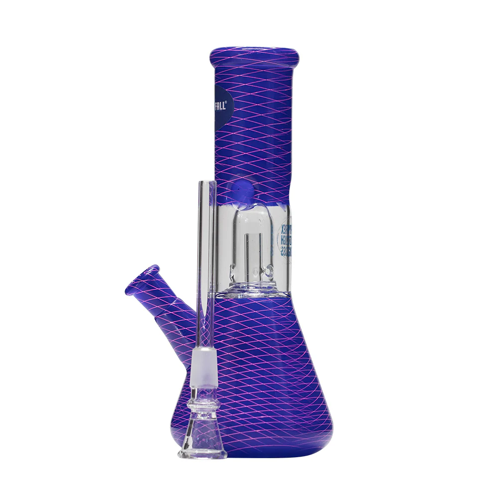 WATERFALL - MINI PERC GLASS BONG - PURPLE PINK CROSSHATCH - Image 3
